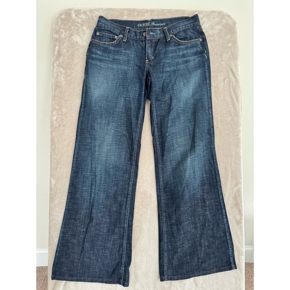 GUESS Women's Wide Leg Jeans Dark Wash - Picture 1 of 4